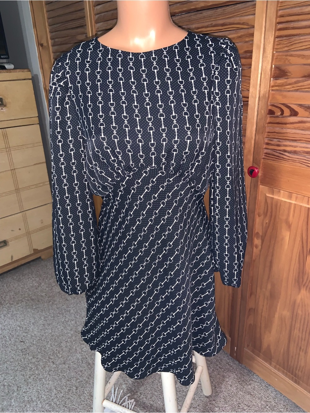 Express black & tan snaffle bit Print Long Sleeve Dress NWT SIZE medium